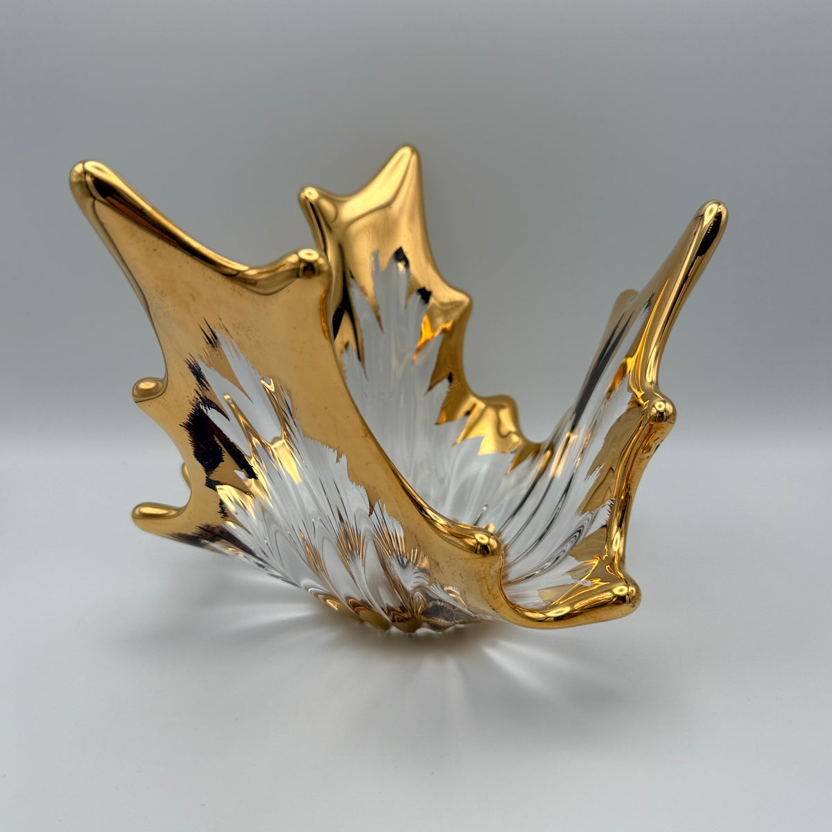 Vintage Glasschale Blattform Golddekor Mid Century 1960er/70er Jahre Showroom Ansbach
