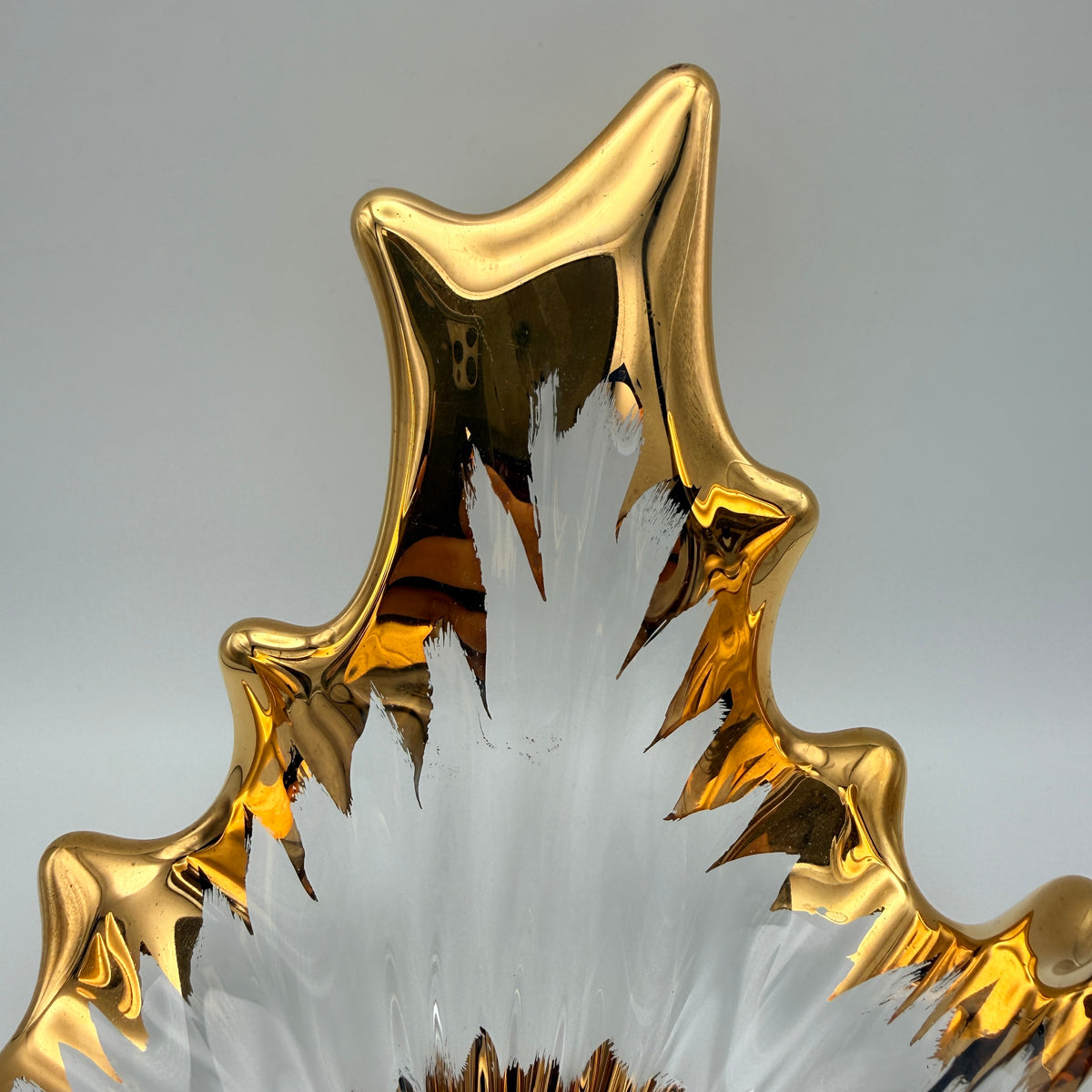 Vintage Glasschale Blattform Golddekor Mid Century 1960er/70er Jahre Showroom Ansbach