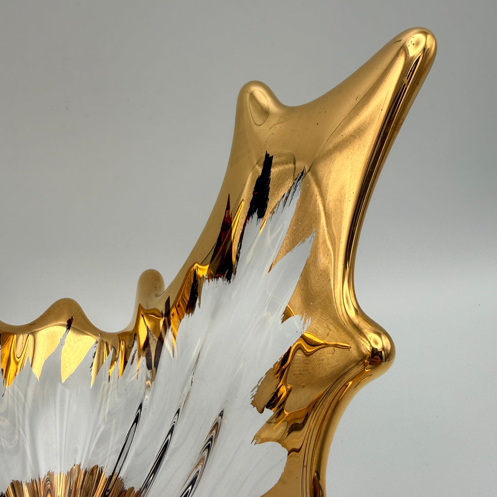 Vintage Glasschale Blattform Golddekor Mid Century 1960er/70er Jahre Showroom Ansbach