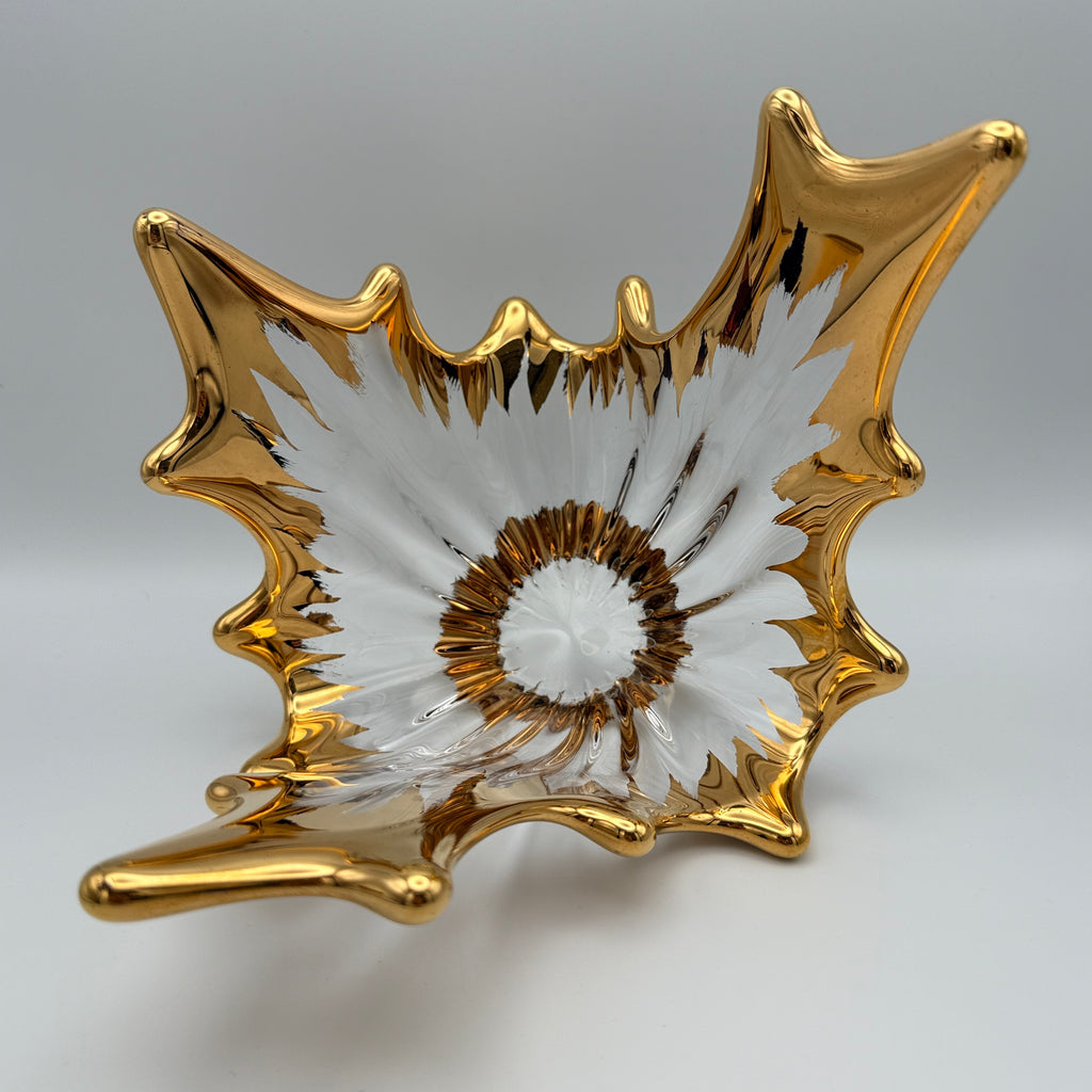 Vintage Glasschale Blattform Golddekor Mid Century 1960er/70er Jahre Showroom Ansbach