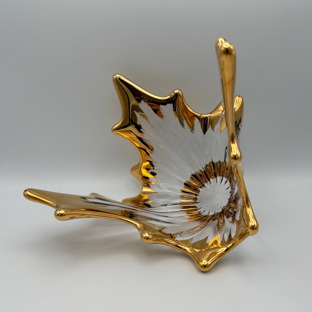 Vintage Glasschale Blattform Golddekor Mid Century 1960er/70er Jahre Showroom Ansbach