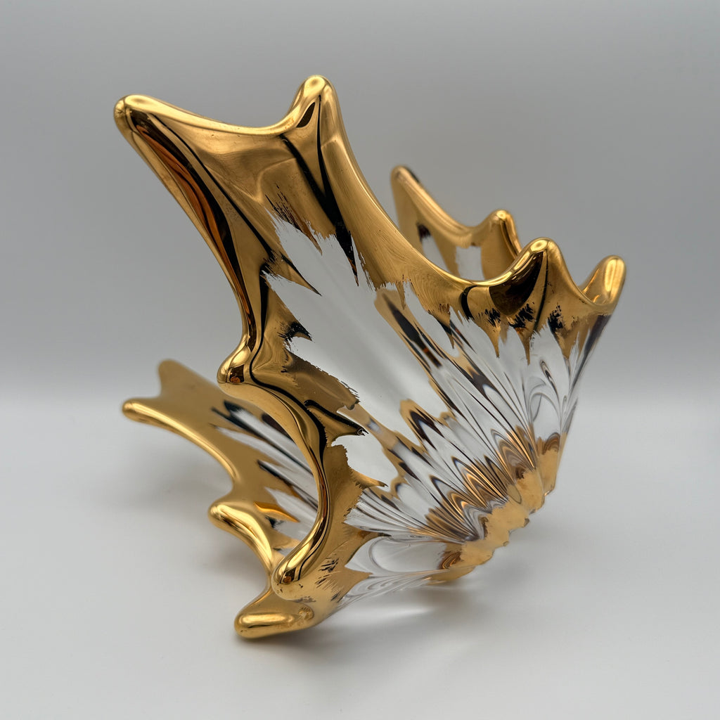 Vintage Glasschale Blattform Golddekor Mid Century 1960er/70er Jahre Showroom Ansbach