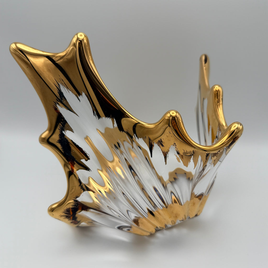 Vintage Glasschale Blattform Golddekor Mid Century 1960er/70er Jahre Showroom Ansbach