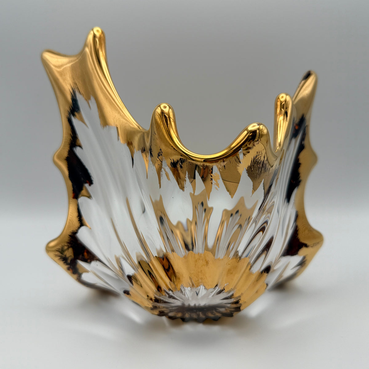 Vintage Glasschale Blattform Golddekor Mid Century 1960er/70er Jahre Showroom Ansbach