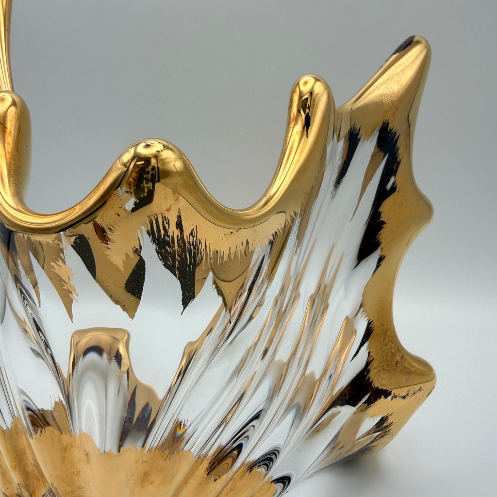 Vintage Glasschale Blattform Golddekor Mid Century 1960er/70er Jahre Showroom Ansbach