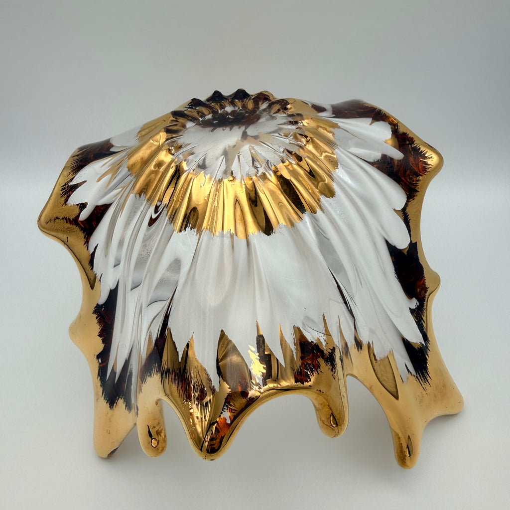 Vintage Glasschale Blattform Golddekor Mid Century 1960er/70er Jahre Showroom Ansbach