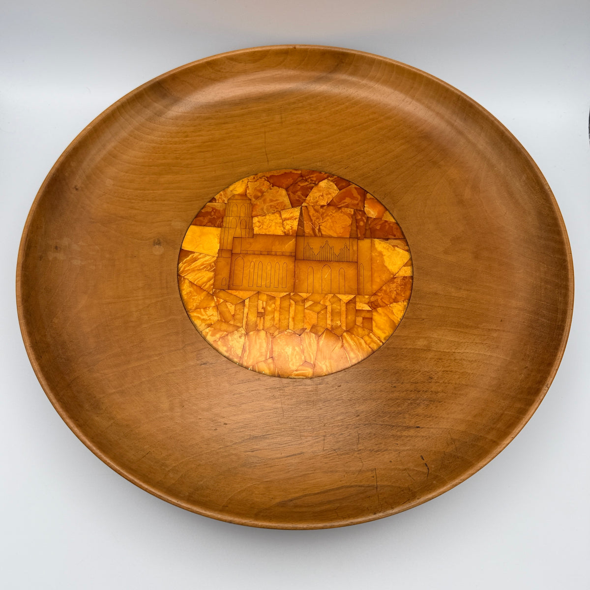SBM Holzschale mit Bernsteinmosaik Danzig Marienkirche 1930er-Jahre SBM - Staatliche Bernstein-Manufaktur Königsberg